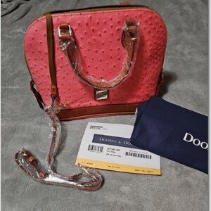 NWT 2015 Dooney & Bourke Hot Pink Ostrich Leather Double Handle Zip Zip Satchel
